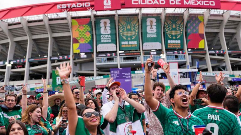 Mexico's fans celebrate outside the stadium ahead of the World Cup Group A soccer match between Czechia and Mexico in Mexico City, Wednesday, June 24, 2026. (Natacha Pisarenko/AP)