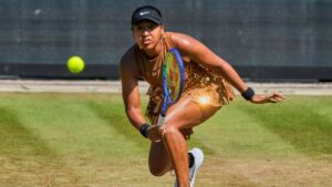 Japan's Naomi Osaka returns to Czech Republic's Karolina Muchova in the final of the Bad Homburg Open WTA tennis tournament in Bad Homburg, Germany, Saturday, June 27, 2026. (Michael Probst/AP)