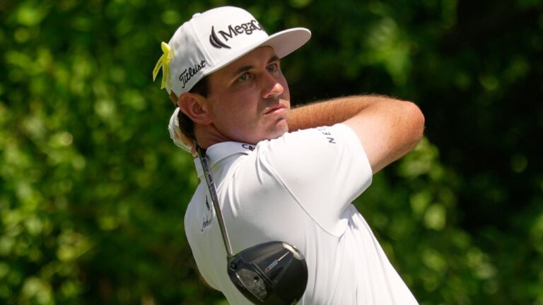 J.T. Poston hits from the 15th tee during the second round of the Memorial golf tournament in Dublin, Ohio, Friday, June 5, 2026. (ASue Ogrocki/AP Photo)
