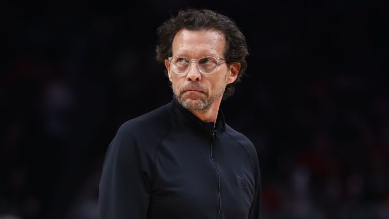 Atlanta Hawks head coach Quin Snyder reacts during the second half of an NBA basketball game against the Cleveland Cavaliers, Friday, April 10, 2026, in Atlanta. (Colin Hubbard/AP)