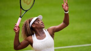 United States' Serena Williams during a practice session on day three of the Queen's Club tennis championships in London, Wednesday, June 10, 2026. (Ben Whitley/PA via AP)