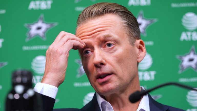 Dallas Stars head coach Glen Gulutzan speaks during media availability Monday, May 4, 2026, in Frisco, Texas. (LM Otero/AP)