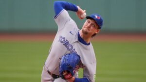 Toronto Blue Jays starting pitcher Trey Yesavage delivers during the first inning of a baseball game against the Boston Red Sox, Thursday, June 18, 2026, in Boston. (Charles Krupa/AP)