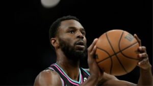Miami Heat's Andrew Wiggins shoots a free throw during an NBA basketball game against the Milwaukee Bucks, Tuesday, Feb. 24, 2026, in Milwaukee. (Aaron Gash/AP)