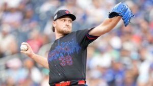 Toronto Blue Jays pitcher Trey Yesavage (39) makes the pitch against the Baltimore Orioles during first inning American League, MLB baseball action in Toronto on Friday, June 5, 2026. (Nathan Denette/THE CANADIAN PRESS)