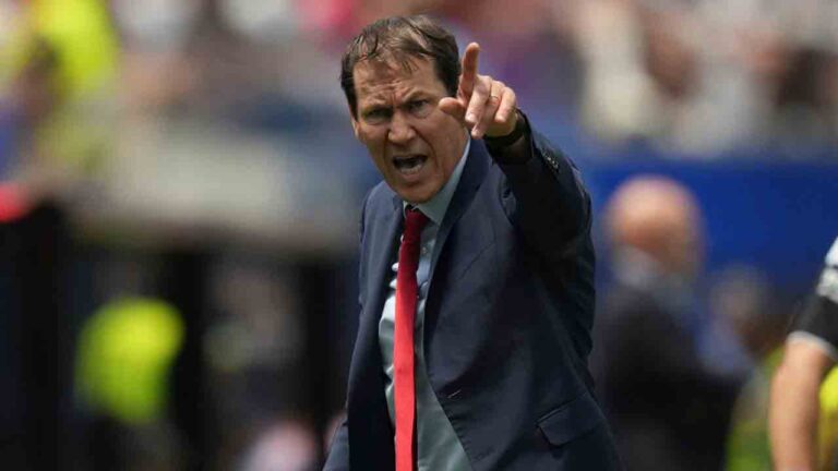 Belgium head coach Rudi Garcia reacts during the World Cup quarterfinal soccer match between Spain and Belgium in Inglewood, Calif., near Los Angeles, Friday, July 10, 2026. (Andre Penner/AP)