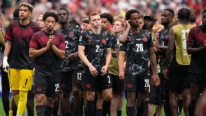 Canada's players react after the World Cup round of 16 soccer match between Canada and Morocco in Houston, Saturday, July 4, 2026. (Ashley Landis/AP)