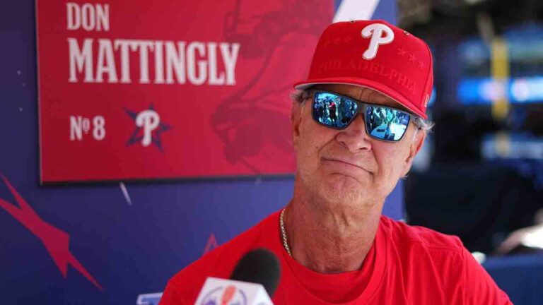 Philadelphia Phillies interim manager Don Mattingly speaks with members of the media during the MLB baseball All-Star Week, Monday, July 13, 2026, in Philadelphia. (Matt Rourke/AP)