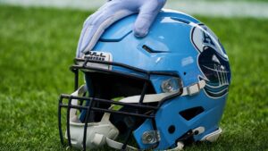 A Toronto Argonauts helmet in Toronto, on Saturday, Aug. 23, 2025. THE CANADIAN PRESS/Sammy Kogan