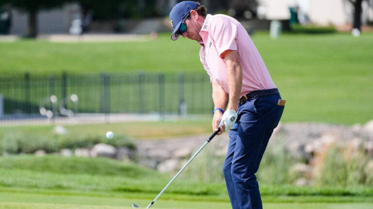 Ben Kohles hits from the 16th hole during the first round of the 3M Open golf tournament at the Tournament Players Club Thursday, July 23, 2026, in Blaine, Minn. (Bruce Kluckhohn/AP)
