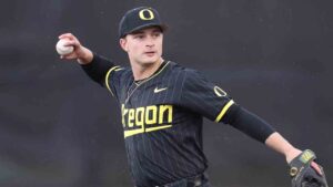 Oregon infielder Ryan Cooney (12) plays during an NCAA baseball game against Portland on Wednesday, April 2, 2025, in Portland, Ore. (Amanda Loman/AP)