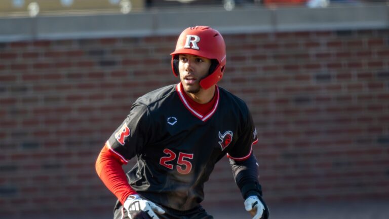Rutgers outfielder Peyton Bonds (25) during an NCAA baseball game on Friday, April 11, 2025, in West Lafayette, Ind. (AP Photo/Doug McSchooler)