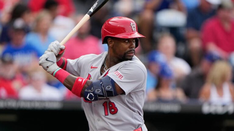 St. Louis Cardinals' Jordan Walker bats during the first inning of a baseball game against the Kansas City Royals, Thursday, June 18, 2026, in Kansas City, Mo. (AP Photo/Charlie Riedel)