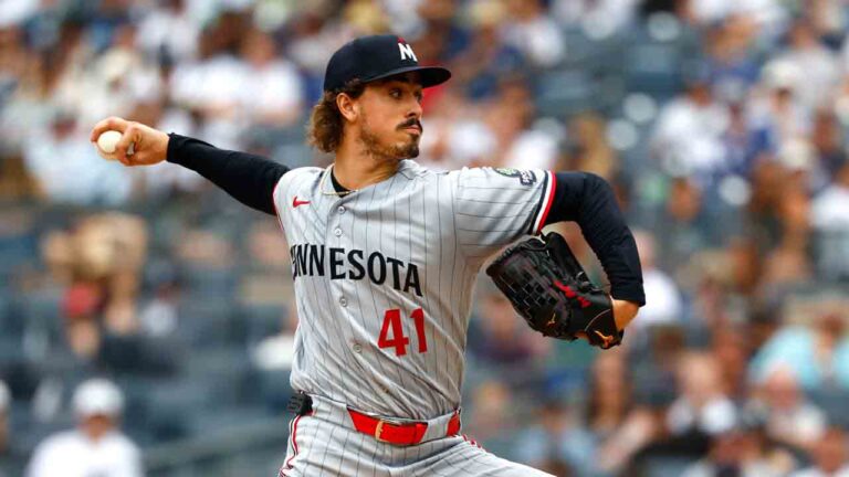 Minnesota Twins' Joe Ryan pitches against the New York Yankees during the first inning of a baseball game, Sunday, July 5, 2026, in New York. (Noah K. Murray/AP)