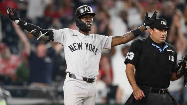 New York Yankees Jazz Chisholm Jr. celebrates his two-run home run during the ninth inning of a baseball game against the Washington Nationals, Friday, July 10, 2026, in Washington. (Nick Wass/AP)