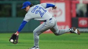 Toronto Blue Jays' Ernie Clement fields a ground ball by Los Angeles Dodgers' Andy Pages for an out at first in the fifth inning during the MLB baseball All-Star Game between the American League and National League, Tuesday, July 14, 2026, in Philadelphia. (Matt Rourke/AP)