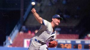Toronto Blue Jays pitcher Dave Stieb sends a ball to the plate in the ninth inning against the Cleveland Indians in Cleveland, Ohio on Sept. 3, 1990. Stieb pitched a no-hitter against the Indians, winning the game 3-0. (Tony Dejak/AP)