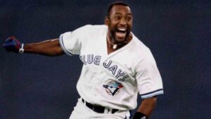 Toronto Blue Jays' Joe Carter celebrates his World Series winning three-run homerun on Oct.23, 1993 at the Skydome in Toronto. (Hans Deryk/CP)