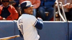 George Bell is pictured at bat in this undated file photo in Toronto. (The Canadian Press/Staff)