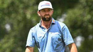 Cameron Young watches his shot from the ninth tee during the first round of the Rocket Classic golf tournament at the Detroit Golf Club, Thursday, July 30, 2026, in Detroit. (Jose Juarez/AP)