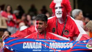 Fans at the stadium for the World Cup Round of 16 soccer match between Canada and Morocco. (David J. Phillip/AP)