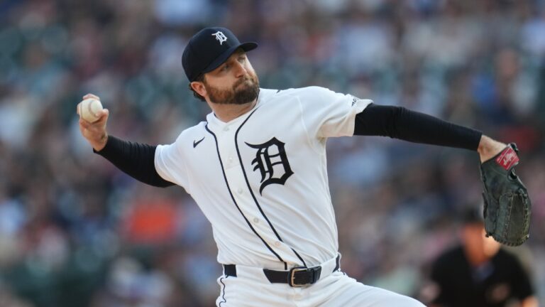 Detroit Tigers pitcher Casey Mize throws against the Los Angeles Angels during the first inning of a baseball game Wednesday, May 27, 2026, in Detroit. (Paul Sancya/AP)