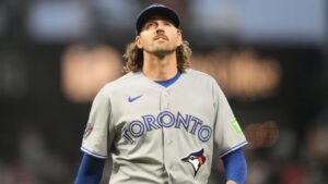 Toronto Blue Jays pitcher Kevin Gausman during a baseball game against the San Francisco Giants Monday, July 6, 2026, in San Francisco. (Jeff Chiu/AP)