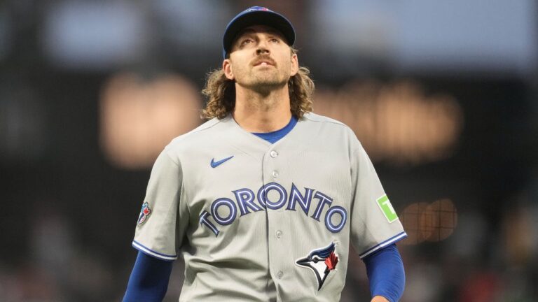 Toronto Blue Jays pitcher Kevin Gausman during a baseball game against the San Francisco Giants Monday, July 6, 2026, in San Francisco. (Jeff Chiu/AP)