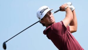 Jackson Koivun hits from the sixth tee during the first round of the 3M Open golf tournament at the Tournament Players Club Thursday, July 23, 2026, in Blaine, Minn. (Bruce Kluckhohn/AP)