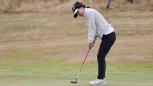 Jenny Shin of South Korea putting during day two of the 2026 ISPS HANDA Women's Scottish Open at Dundonald Links at Ayrshire, Scotland. (Steve Welsh/AP)