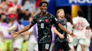 It was a frustrating afternoon for Jonathan David and Canada's front line, who failed to convert in a 3-0 loss to Morocco in the Round of 16 at the FIFA World Cup. (Frank Gunn/CP)