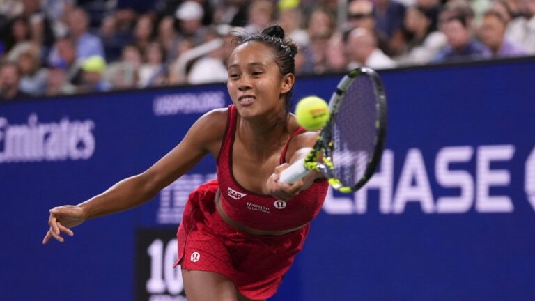 Leylah Fernandez, of Canada, during the third round of the U.S. Open tennis championships, Friday, Aug. 29, 2025, in New York. (Frank Franklin II/AP)