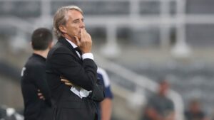 Roberto Mancini during a soccer match between Costa Rica and Saudi Arabia at St. James' Park in Newcastle, England. (Scott Heppell/AP)