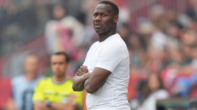 Senegal head coach Pape Thiaw looks onto the pitch during the World Cup Group I soccer match between Senegal and Iraq in Toronto, Friday, June 26, 2026. (AP Photo/Stephanie Scarbrough)