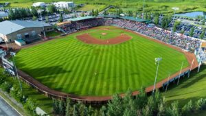 Home of the Okotoks Dawgs, Seaman Stadium, is shown in Okotoks, Alta. (Photo credit: Okotoks Dawgs Baseball)