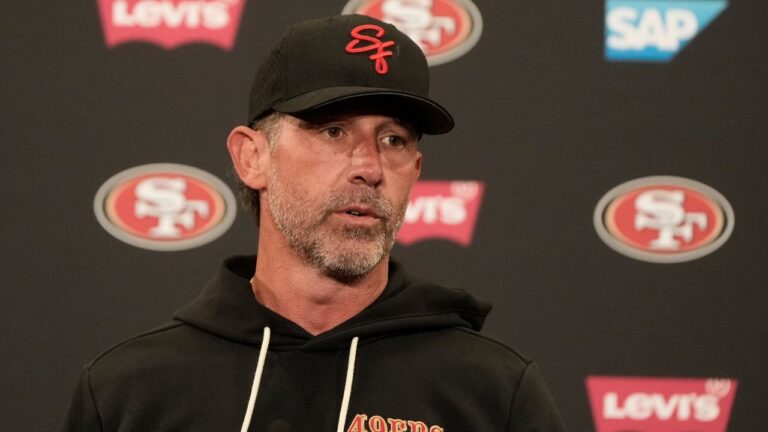 San Francisco 49ers head coach Kyle Shanahan speaks at a news conference after an NFL football practice Thursday, May 28, 2026, in Santa Clara, Calif. (Jeff Chiu/AP)
