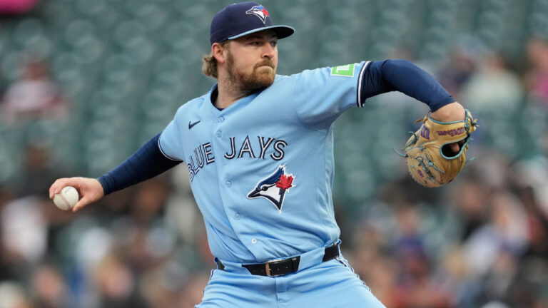Toronto Blue Jays pitcher Spencer Miles throws against the San Francisco Giants during the first inning of a baseball game Tuesday, July 7, 2026, in San Francisco. (Jeff Chiu/AP)