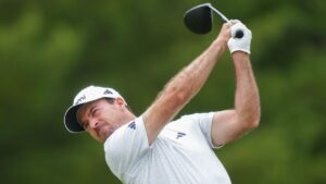 Canadian Nick Taylor tees off on the ninth hole during the Pro-Am ahead of the Canadian Open in Caledon, Ont., on Wednesday, June 10, 2026. (Nathan Denette/CP)