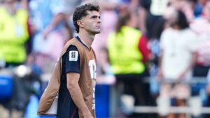 United States' Christian Pulisic (10) reacts following the World Cup round of 16 soccer match between the United States and Belgium in Seattle, Monday, July 6, 2026. (Lindsey Wasson/AP)