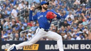 Toronto Blue Jays pitcher Dylan Cease (84) throws to a Tampa Bay Rays batter during first inning MLB baseball action in Toronto on Monday, July 20, 2026. THE CANADIAN PRESS/Jon Blacker