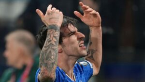 Sandro Tonali during Italy's World Cup qualifying match against Northern Ireland, in Bergamo, Italy, on Thursday, March 26, 2026. (Antonio Calanni/AP)
