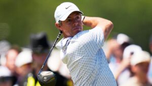Rory McIlroy on the ninth hole during the final round of the U.S. Open at Shinnecock Hills Golf Club in Southampton, N.Y., on Sunday, June 21, 2026. (Seth Wenig/AP)