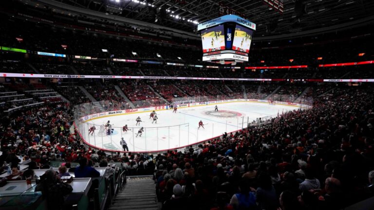 The Ottawa Charge take on the Montreal Victoire at the Canadian Tire Centre, home of the NHL's Ottawa Senators, in Ottawa on Friday, April 3, 2026. (Justin Tang/CP).