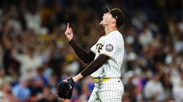San Diego Padres closer Mason Miller reacts after a game against the Toronto Blue Jays on Saturday, July 11, 2026, in San Diego. (Derrick Tuskan/AP)