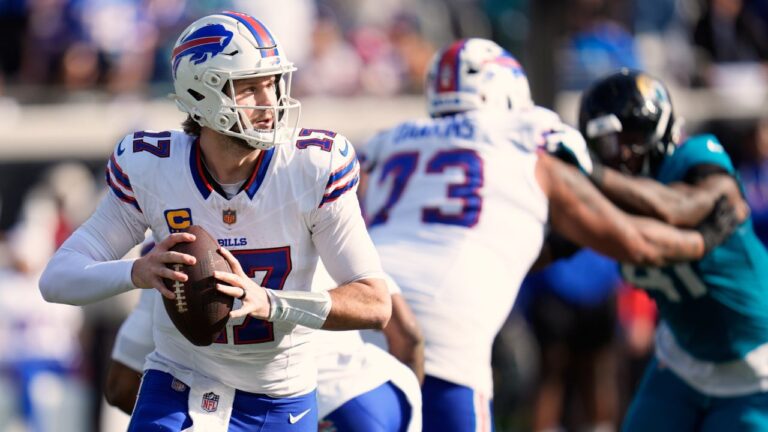 Josh Allen during an NFL game against the Jacksonville Jaguars on Jan. 11, 2026, in Jacksonville, Fla. (John Raoux/AP)