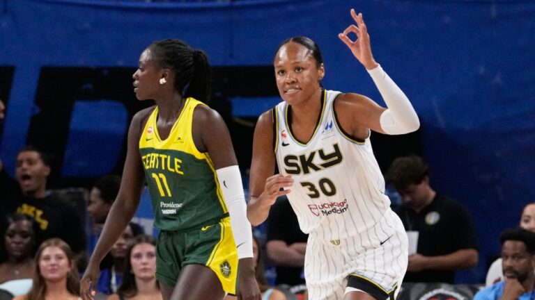 Azura Stevens (30) during the Chicago Sky's WNBA game against the Seattle Storm on Wednesday, July 15, 2026, in Chicago. (Nam Y. Huh/AP)