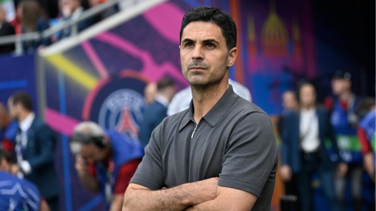 Arsenal's manager Mikel Arteta ahead of the Champions League final match between Paris Saint-Germain and Arsenal in Budapest, Hungary, on Saturday, May 30, 2026. (Denes Erdos/AP)