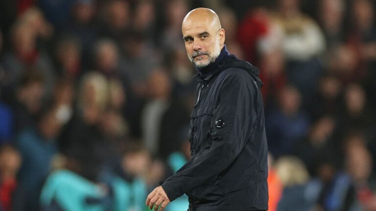 Manchester City's head coach Pep Guardiola at a Premier League soccer match between AFC Bournemouth and Manchester City in Bournemouth, England, on Tuesday, May 19, 2026. (Ian Walton/AP)