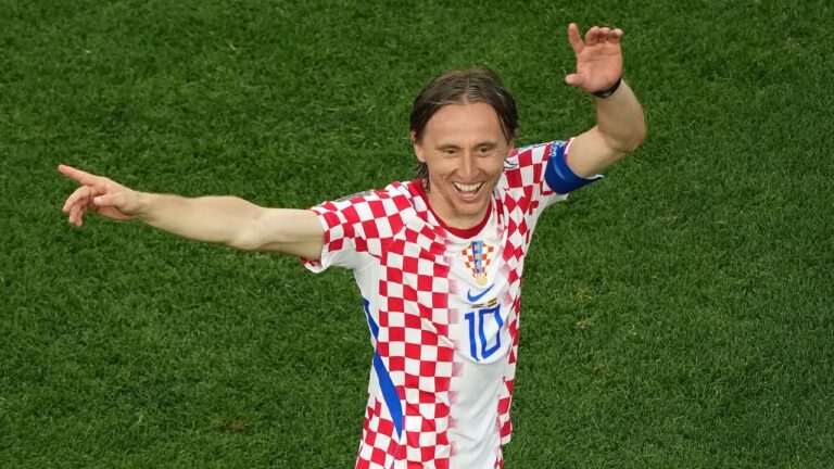 Luka Modric celebrates a win during Croatia's World Cup match against Ghana in Philadelphia, on Saturday, June 27, 2026. (Matt Rourke/AP)