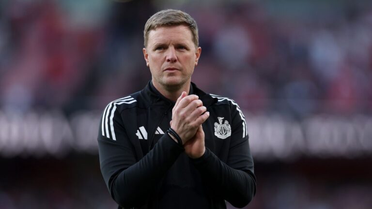 Head coach Eddie Howe after Newcastle's match against Arsenal in London on Saturday, April 25, 2026. (Ian Walton/AP)